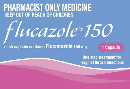 Blue and pink box with Flucazole 150 in prominent writing. 