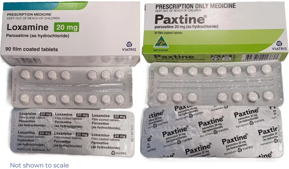 Tablets for Paxtine and Loxamine look the same. Only the packaging differs..
