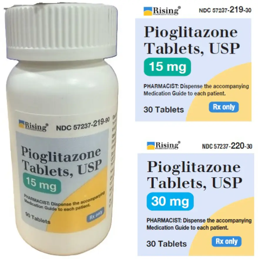 The tablets come in white bottle. The label is light blue and yellow. The 15mg strength has a teal highlight block, the 30mg has a cyan highlight block.. 