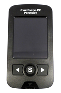 Long and narrow black metter with straight sides and 3 buttons.